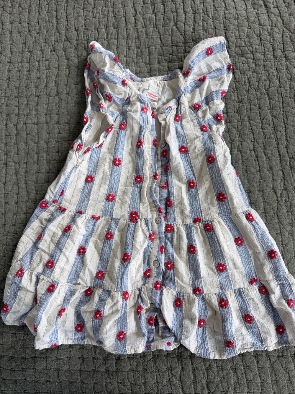 Zara white and blue striped floral embroidered dress